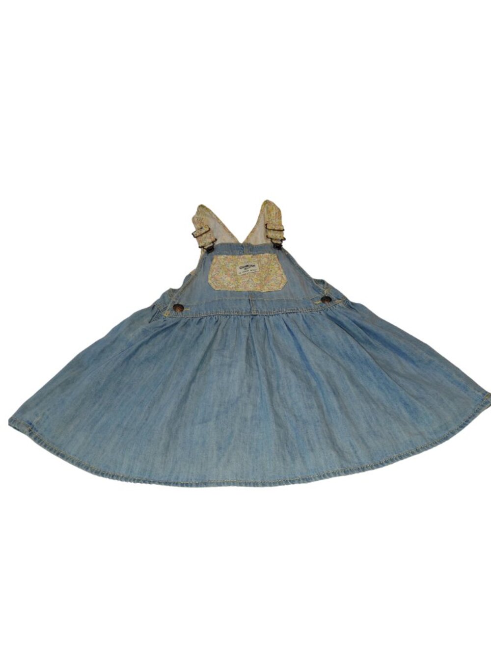 OshKosh B’gosh Girls 3T Denim Overall Jumper Dress Floral Pocket & Straps